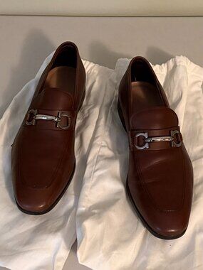 Salvatore Ferragamo Men’s Brown Leather Gancini Bit Loafers Size 9 EE Made in It